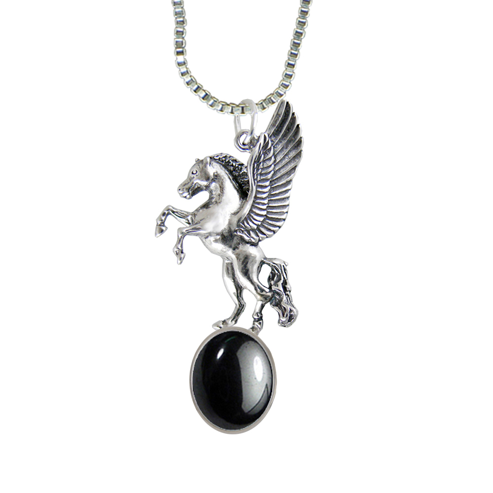 Sterling Silver Unicorn of the Summer Day Pendant With Hematite